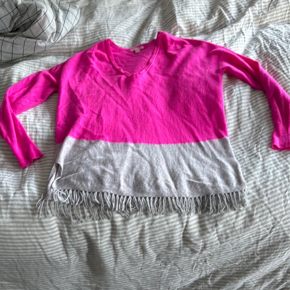 Pink and Gray Fringe Sweater
